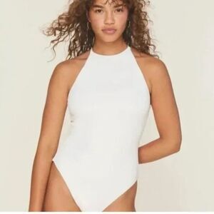 NWT Andie Swim The Asbury Ribbed One Piece in Coco Cream Size L